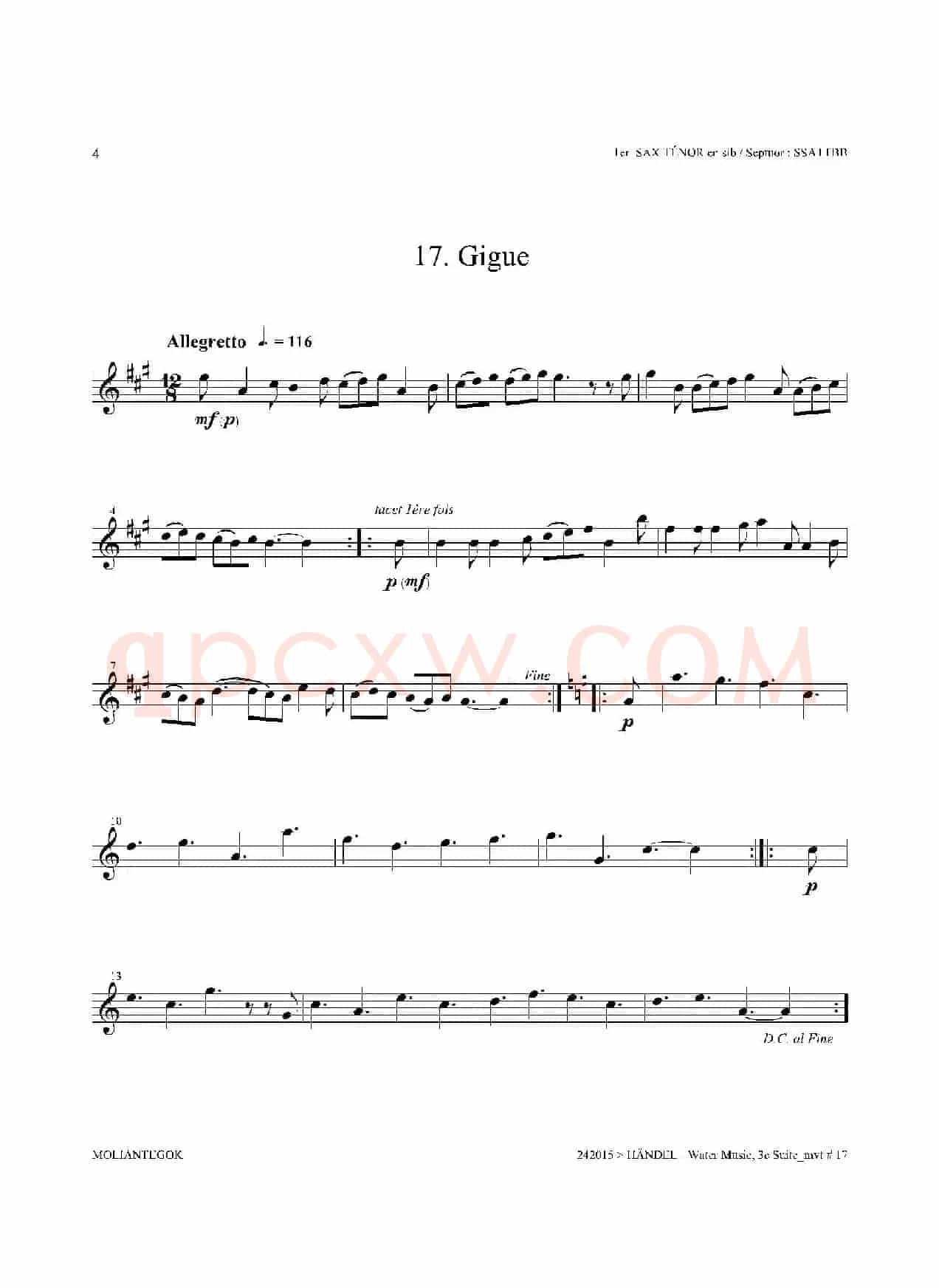 Water Music（HWV.350 No.3）（第一次中音萨克斯）