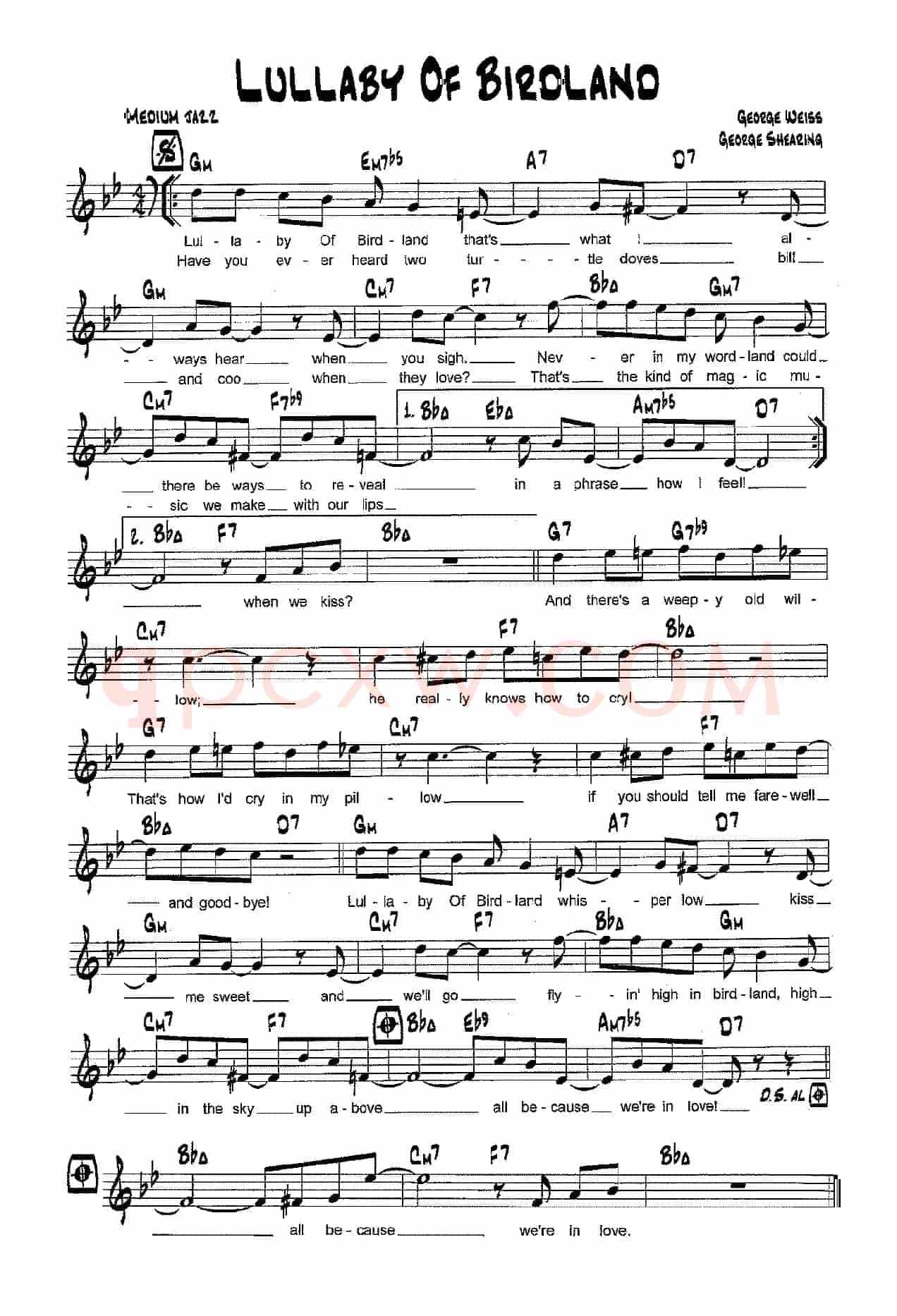降B爵士乐谱：LULLABY OF BIROLAND