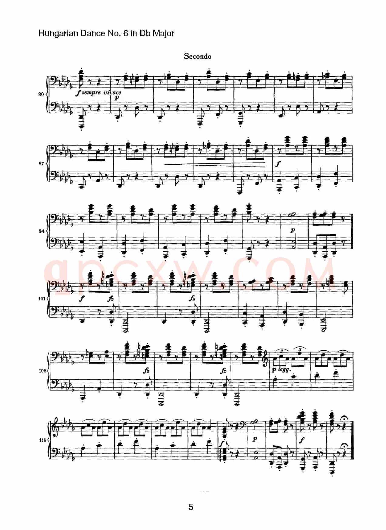 Hungarian Dance for four hands No 6 in Db Major