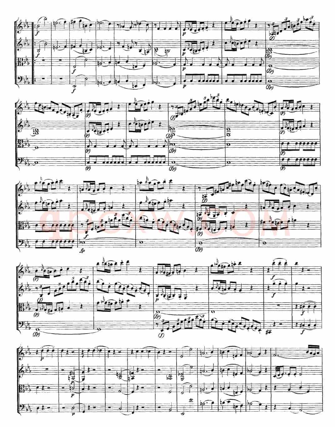 Mozart《Quartet No.16 in Eb Major,K.428》（总谱）
