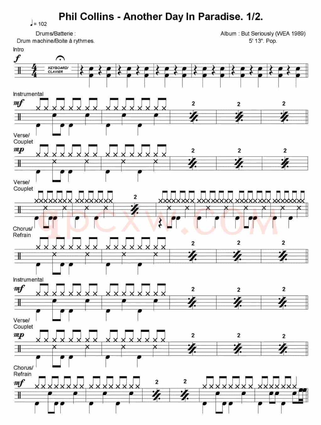 爵士鼓谱：Phil Collins - Another day in paradise
