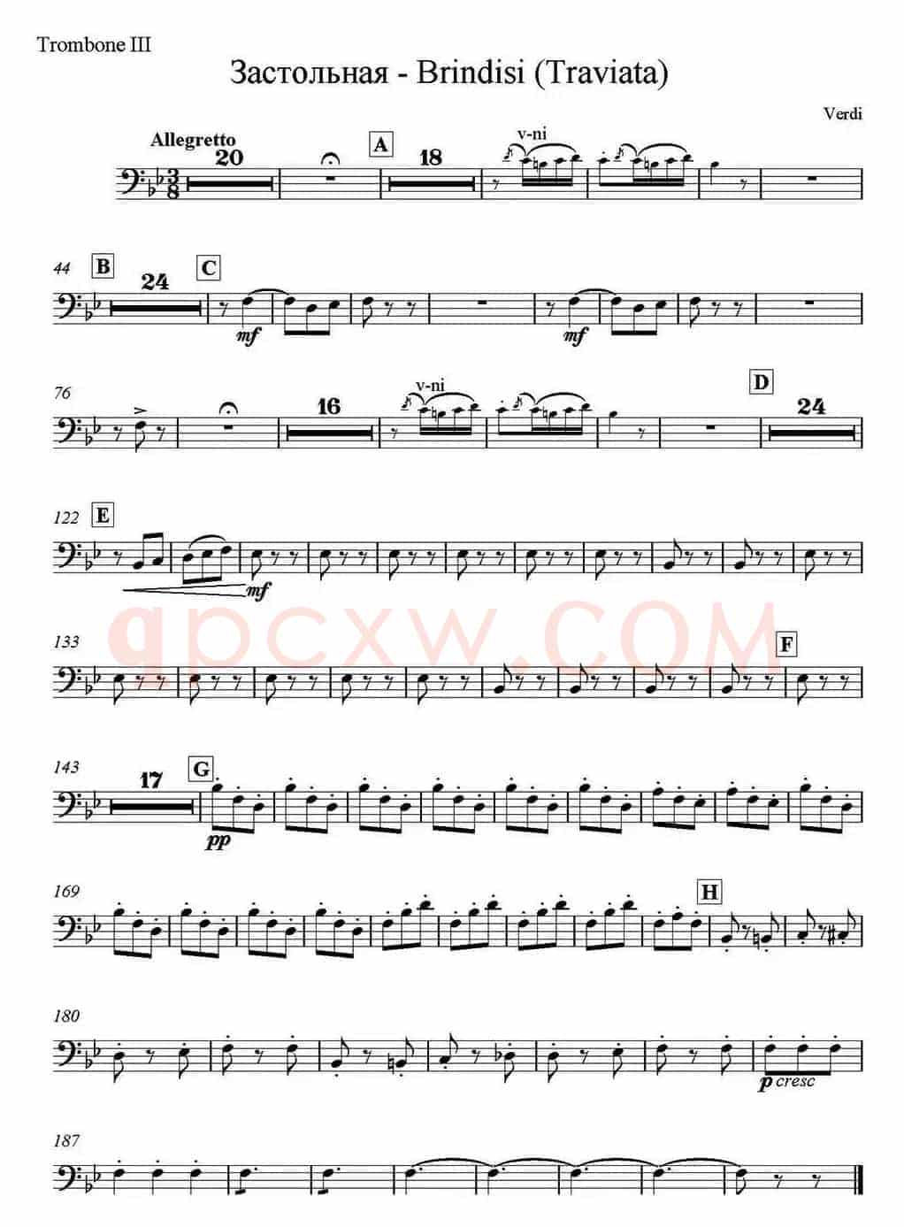 Brindisi(Traviata) 饮酒歌（管弦乐）（长号分谱）