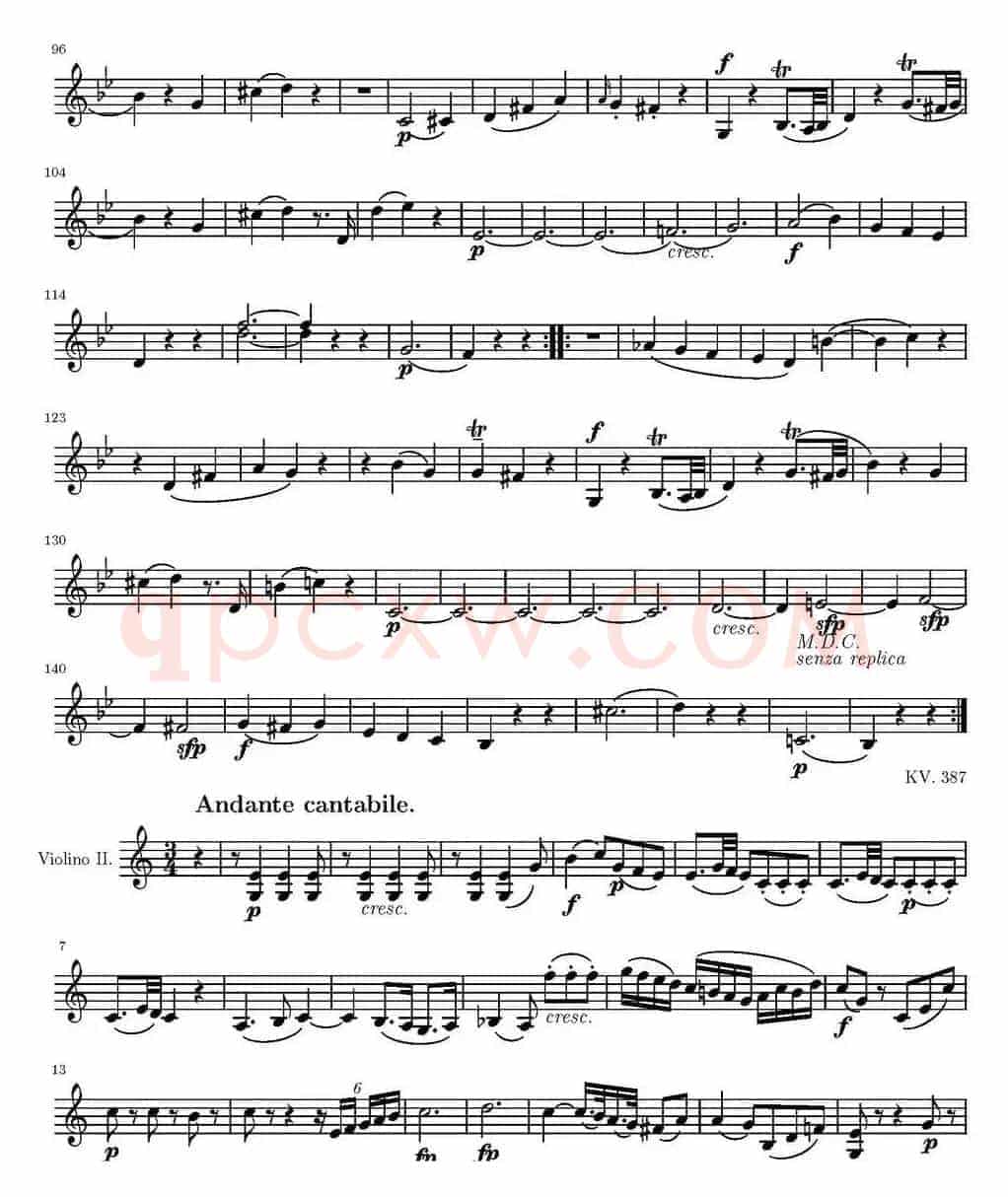 String Quartet KV.387（弦乐四重奏第二小提琴分谱）