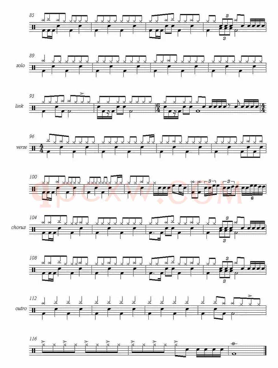 爵士鼓谱：Metallica - Sad But True