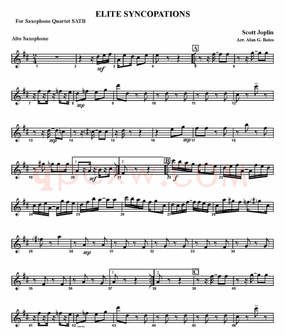 ELITE SYNCOPATIONS（四重奏·中音萨克斯分谱）