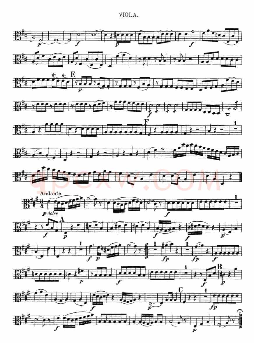 Mozart《Quartet No.2 in D Major,K.155》（Viola分谱）