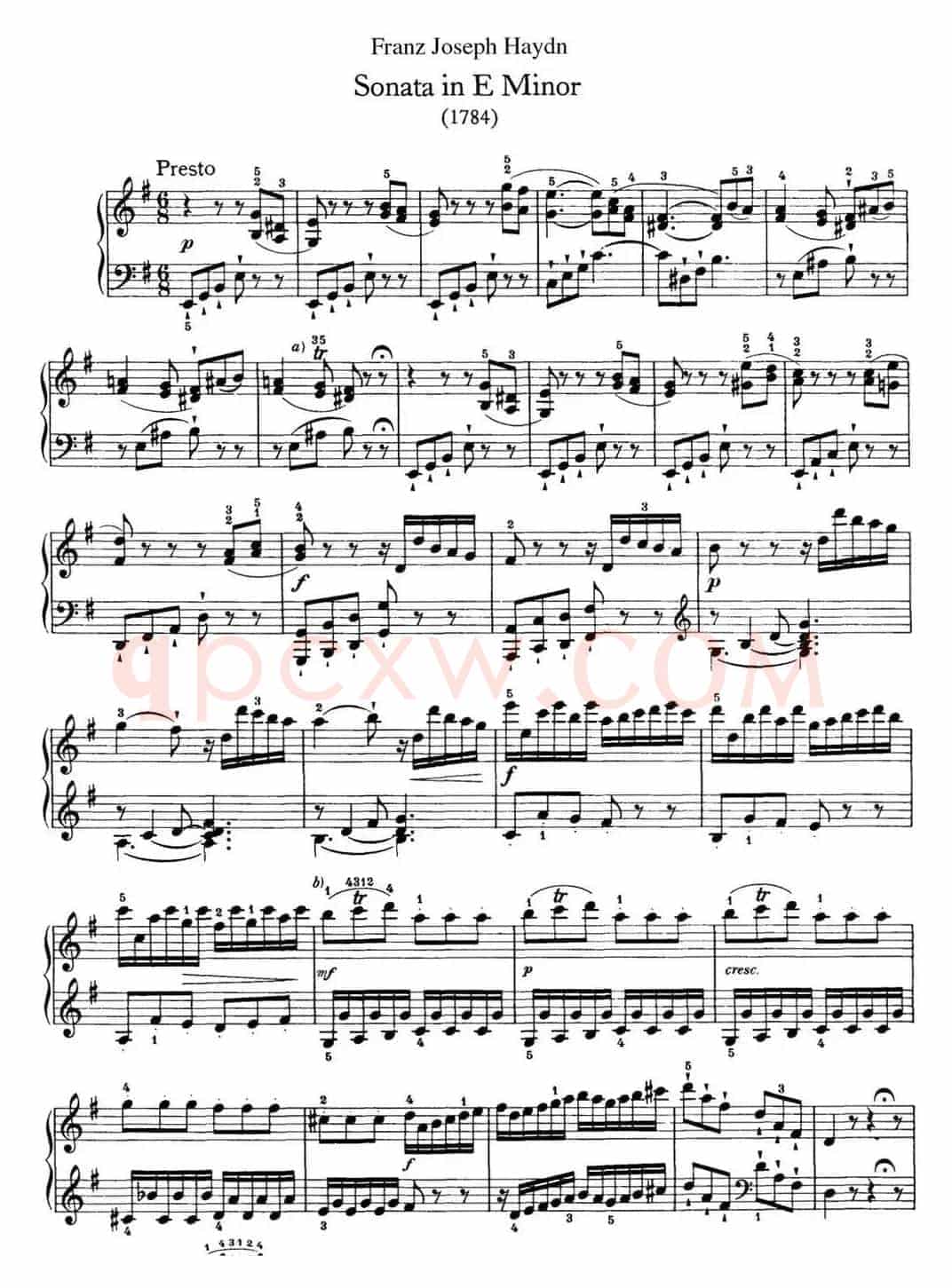 海顿 钢琴奏鸣曲 Hob XVI 34 in E minor