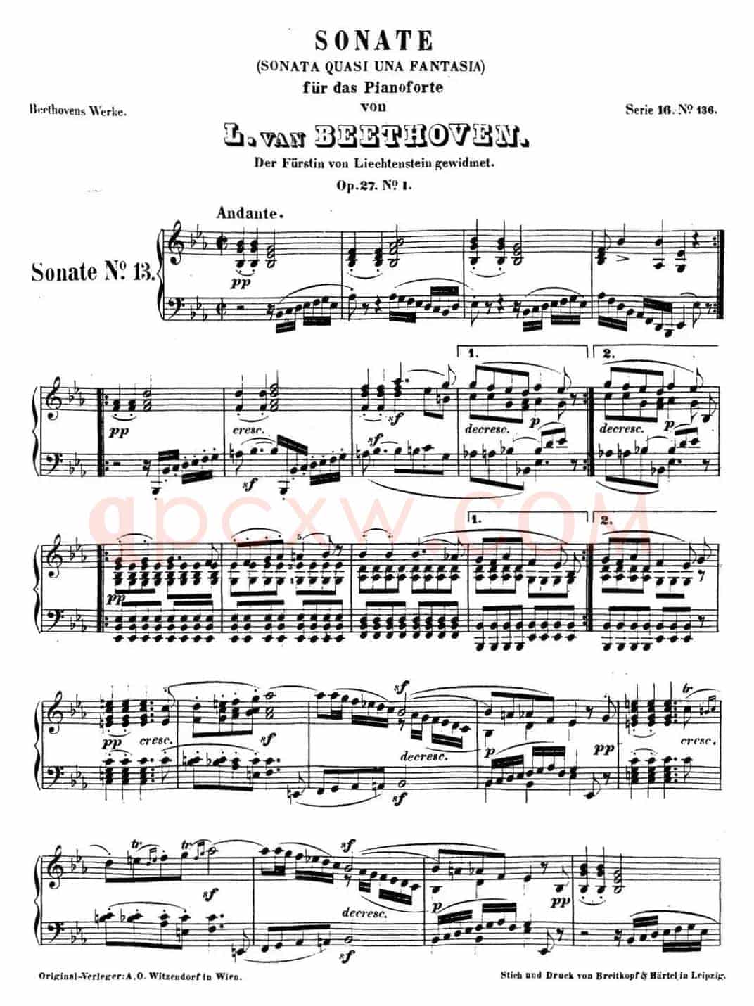 贝多芬钢琴奏鸣曲13 幻想奏鸣曲 降E大调 Op.27 No.1 E-flat major
