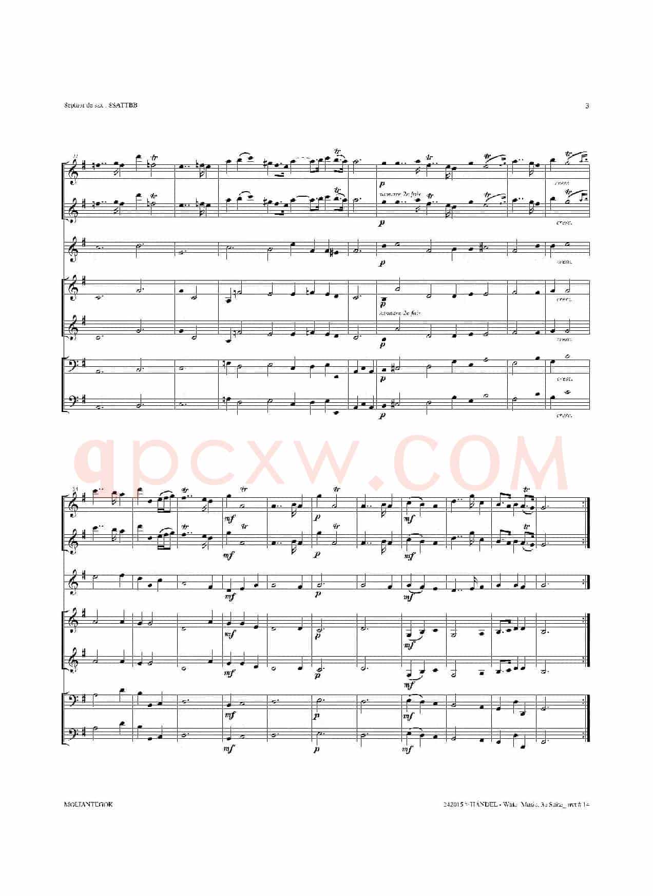 Water Music（HWV.350 No.3）（萨克斯合奏总谱）
