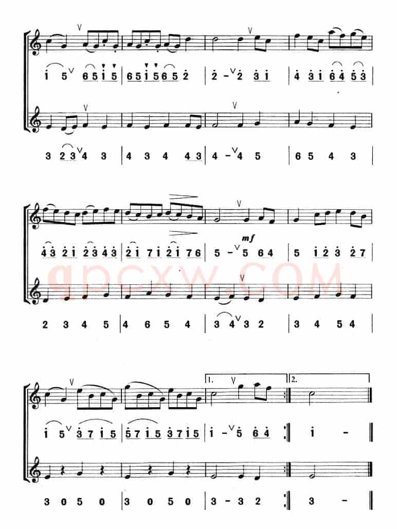 缪赛特风苗舞曲（八孔竖笛线简谱对照版、二重奏）