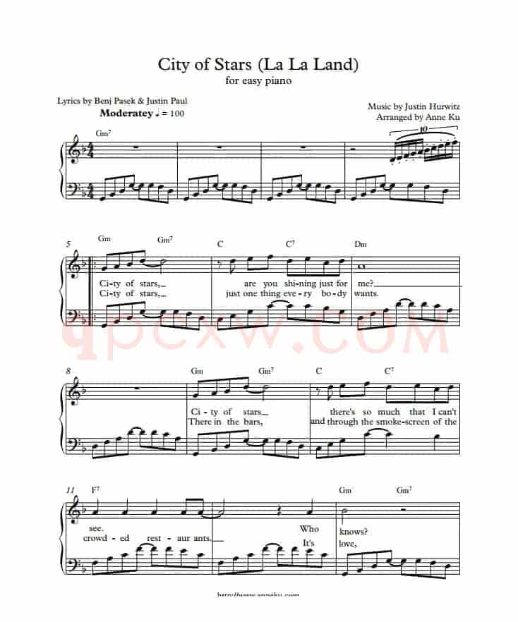 City of Stars（Lala Land）（钢琴弹唱谱）