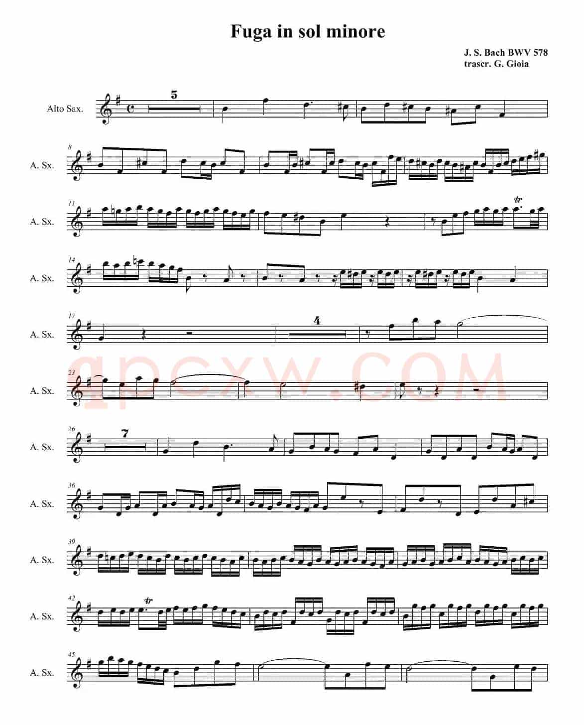 Fuga in sol minore （四重奏之中音萨克斯分谱）