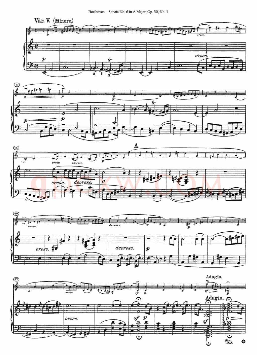 Violin Sonata No.6 in A Major Op.30 No.1（小提琴+钢琴伴奏）