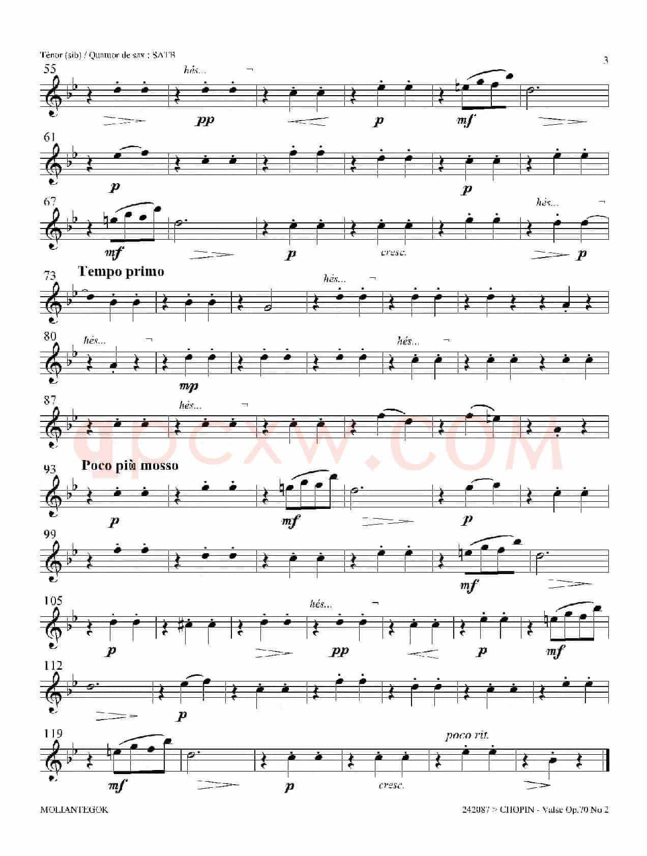 f小调圆舞曲 Op.70 No.2（四重奏次中音萨克斯分谱）