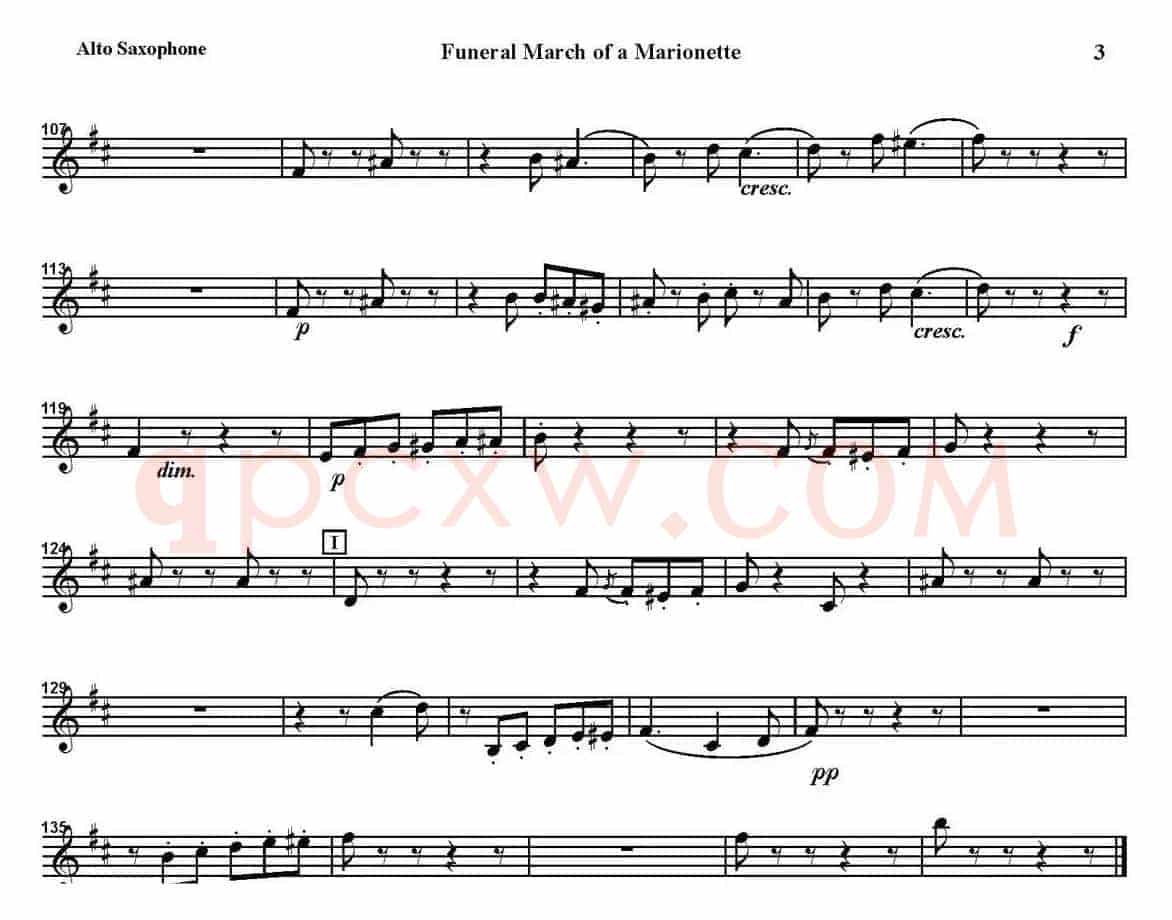 FUNERAL MARCH OF A MARIONETTE（四重奏·中音萨克斯分谱）