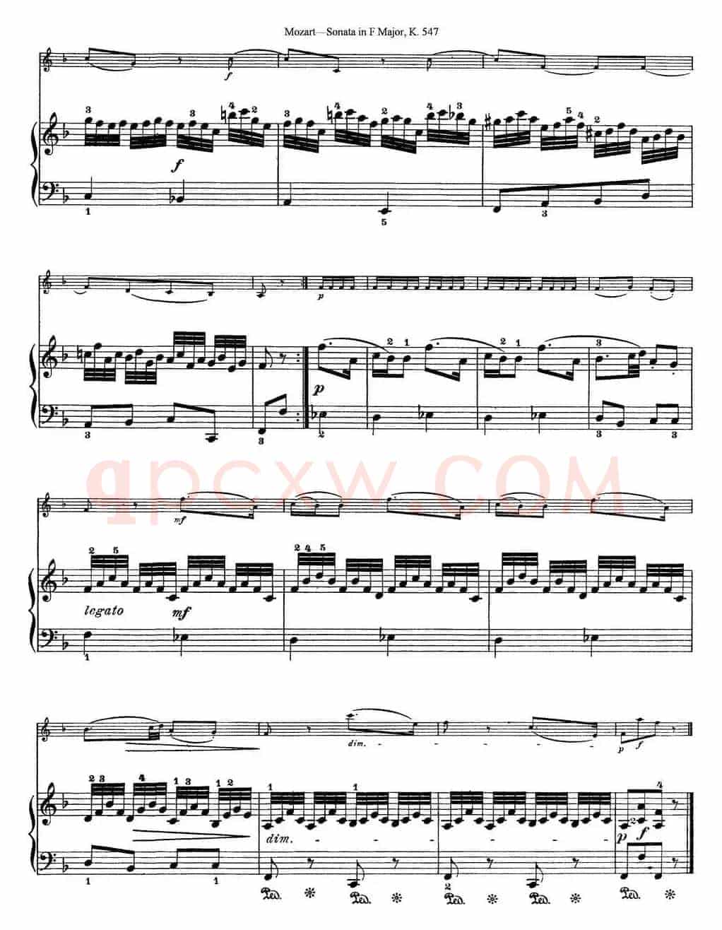 Violin Sonata in F Major K.547（小提琴+钢琴伴奏）