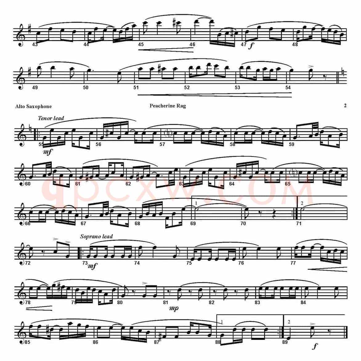 PEACHERINE RAG（四重奏·中音萨克斯分谱）