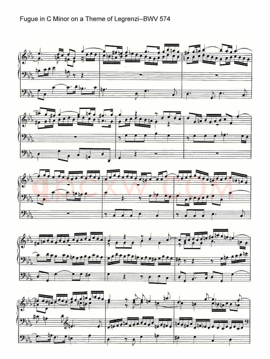 Fugue in C Minor on a Theme of Legrenzi--BWV 574（管风琴谱）