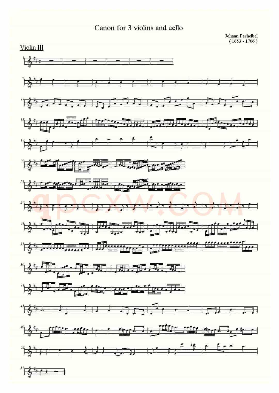 canon for 3 violins and cello（卡农小提琴和大提琴三重奏）