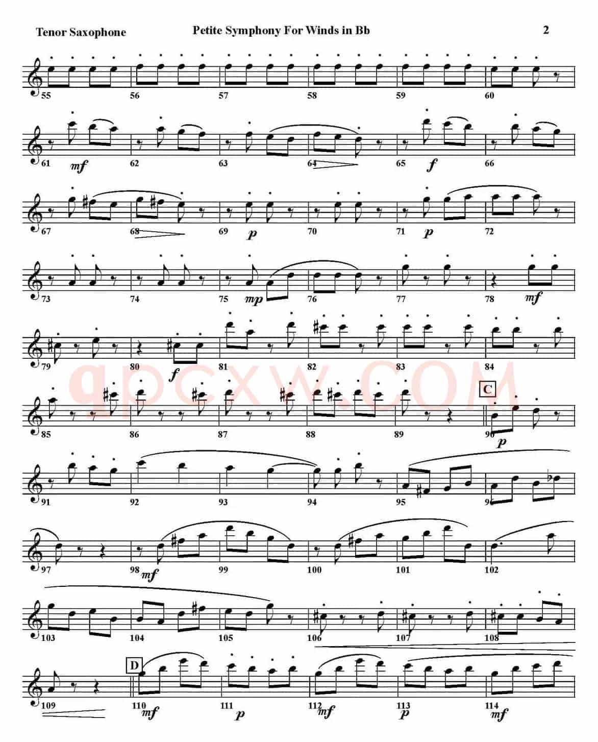 Petite Symphony For Winds in Bb（四重奏·次中音萨克斯分谱）