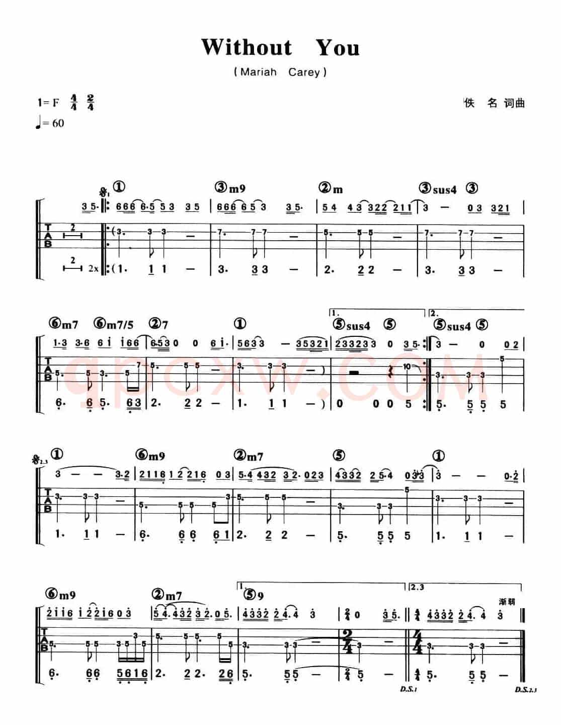 Without You（贝司谱）