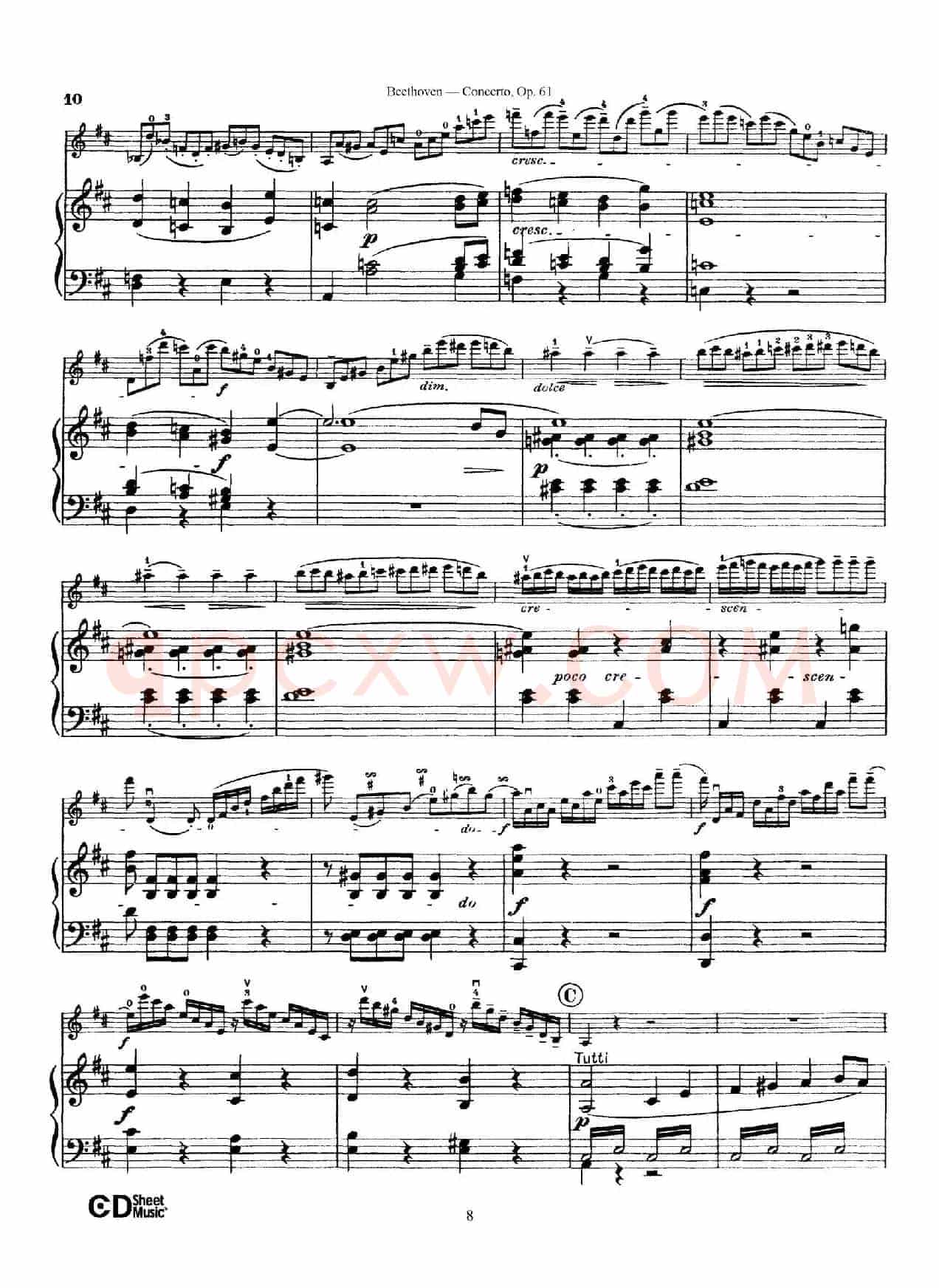 D大调小提琴协奏曲 Op.61(小提琴与钢琴版)