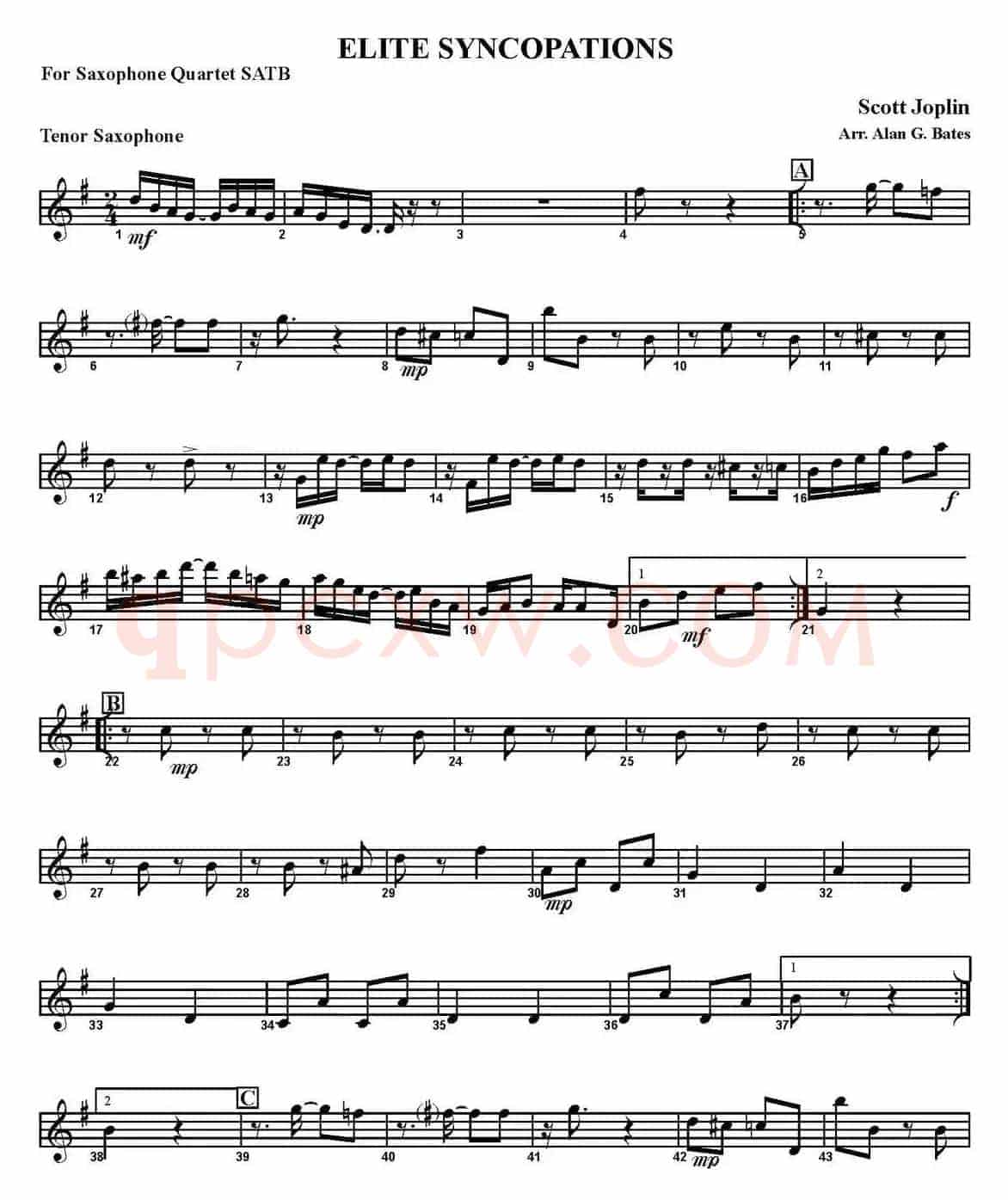 ELITE SYNCOPATIONS（四重奏·次中音萨克斯分谱）