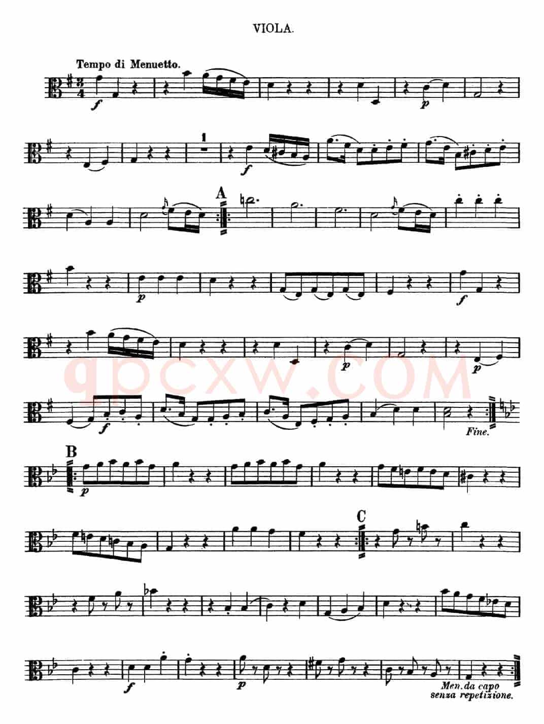 Mozart《Quartet No.3 in G Major,K.156》（Viola分谱）