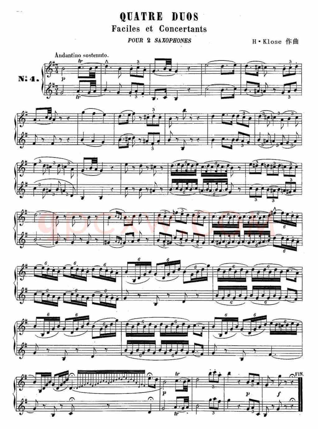 H·Klose练习曲（Quatre Duos Faciles et Concertants Pour 2 Saxophones—No.4）