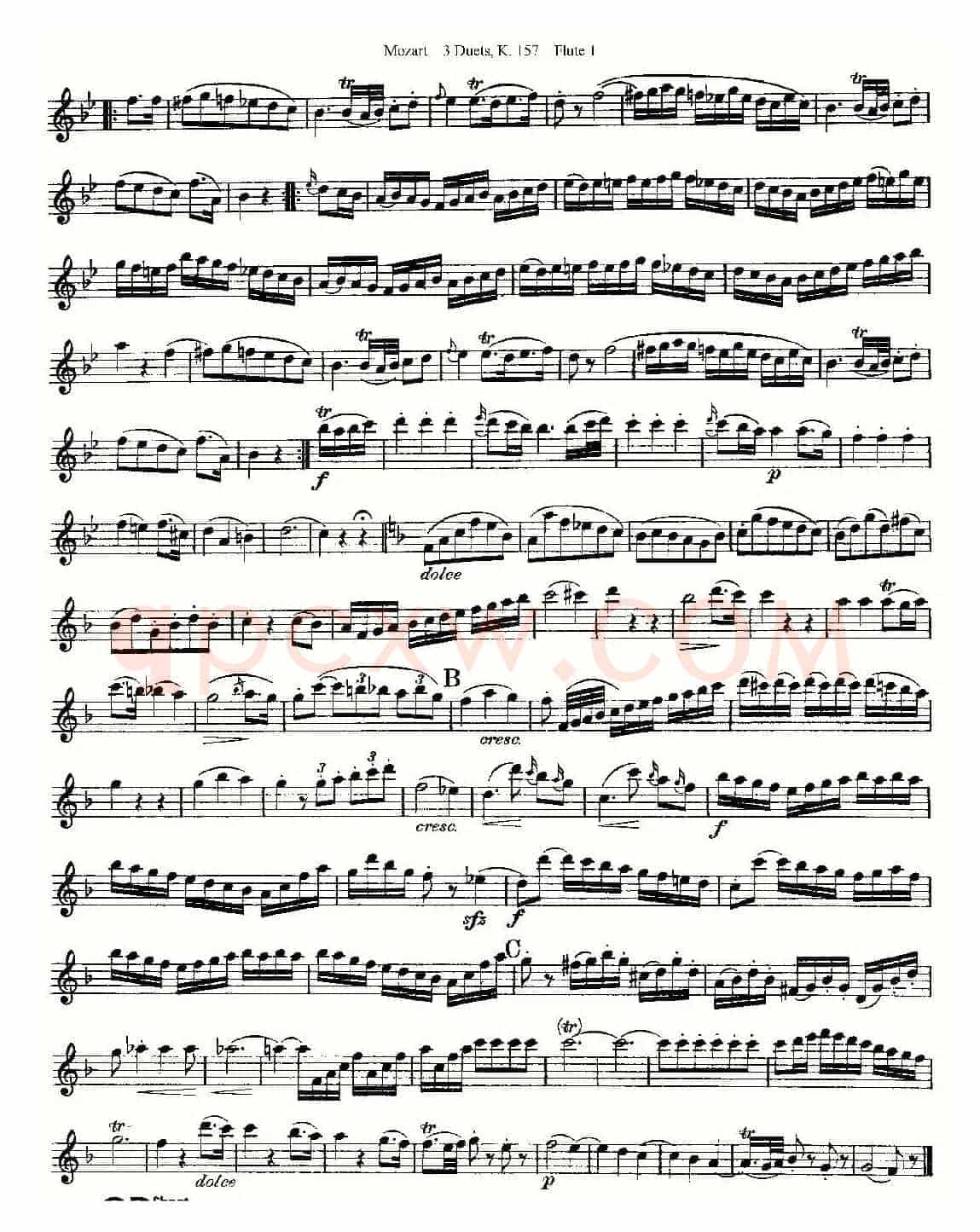 3 Duets K.157 之第一长笛（二重奏三首 K157号）