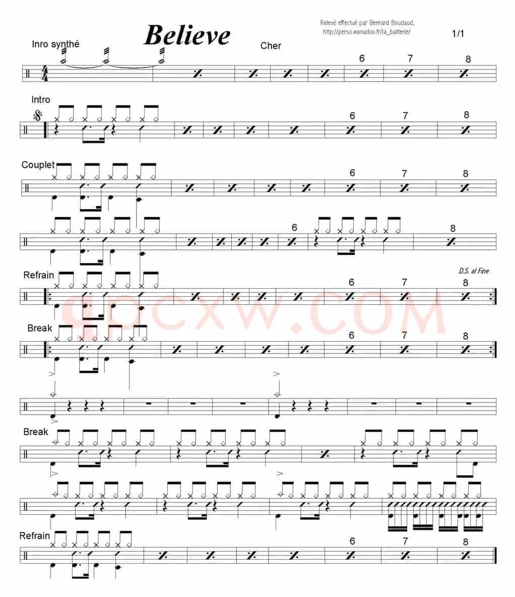 爵士鼓谱：Cher - Believe