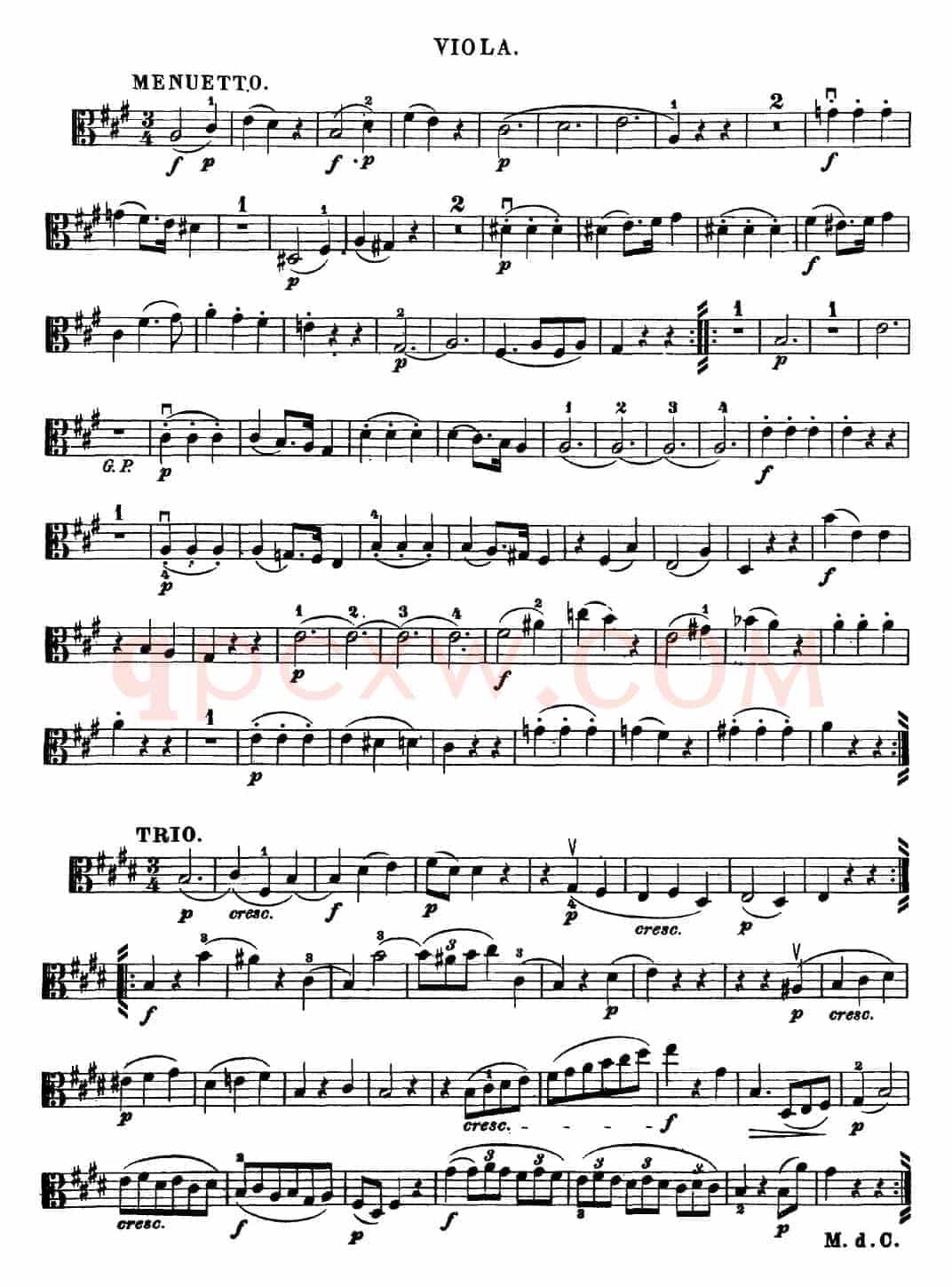 Mozart《Quartet No.18 in A Major,K.464》（Viola分谱）