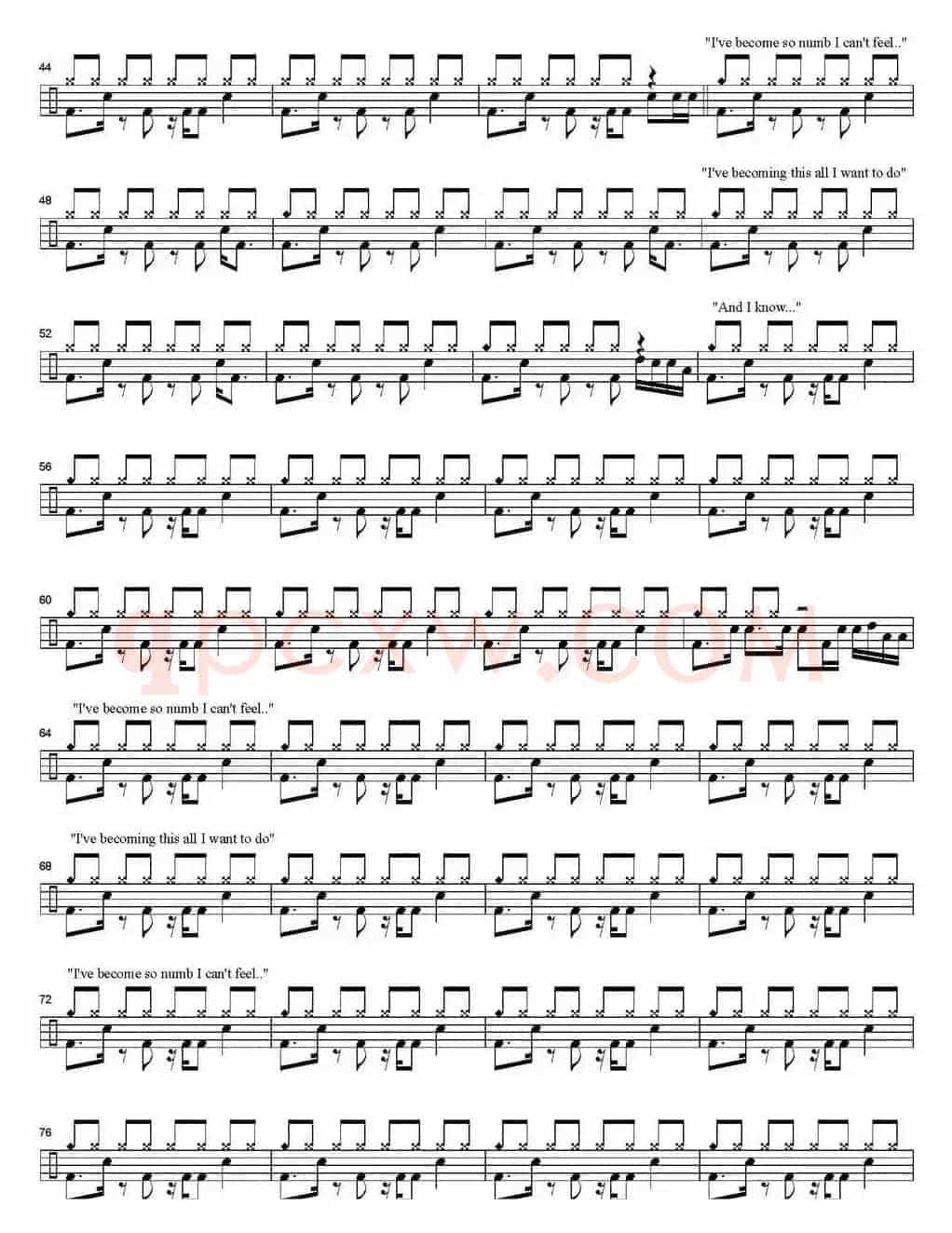爵士鼓谱：Numb Linkin Park