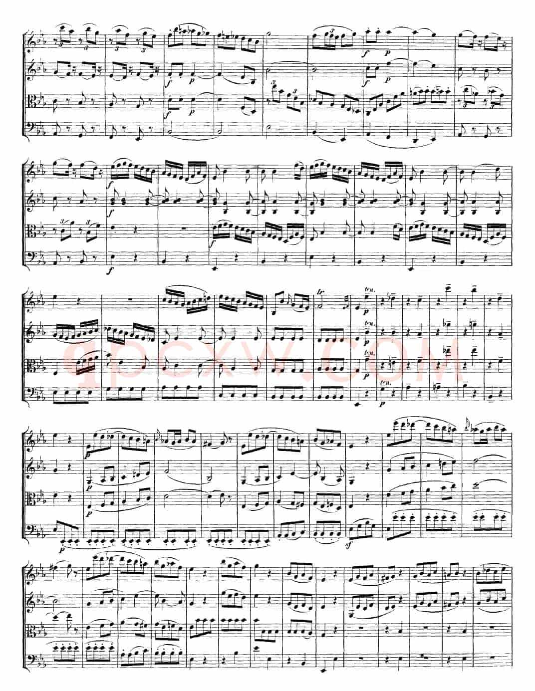 Mozart《Quartet No.16 in Eb Major,K.428》（总谱）