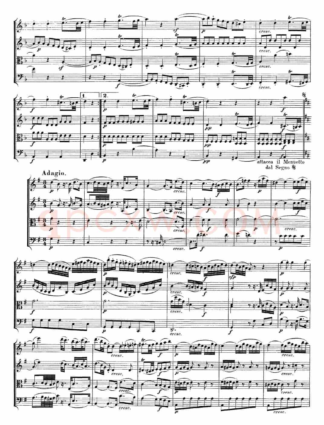 Mozart《Quartet No.20 in D Major,K.499》（总谱）
