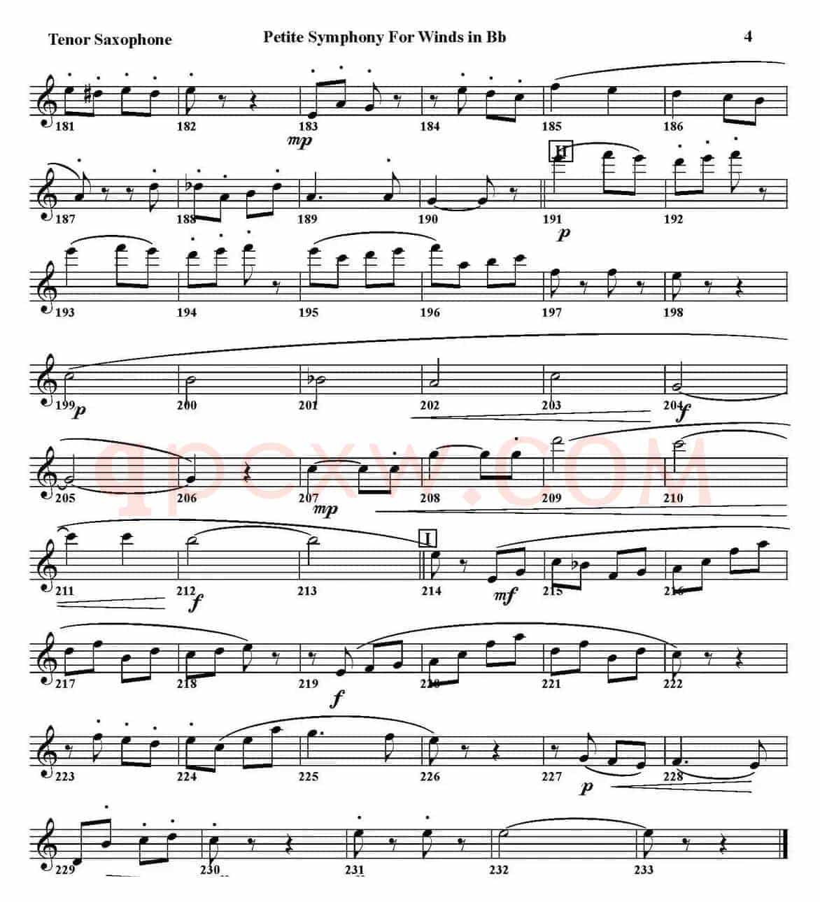 Petite Symphony For Winds in Bb（四重奏·次中音萨克斯分谱）