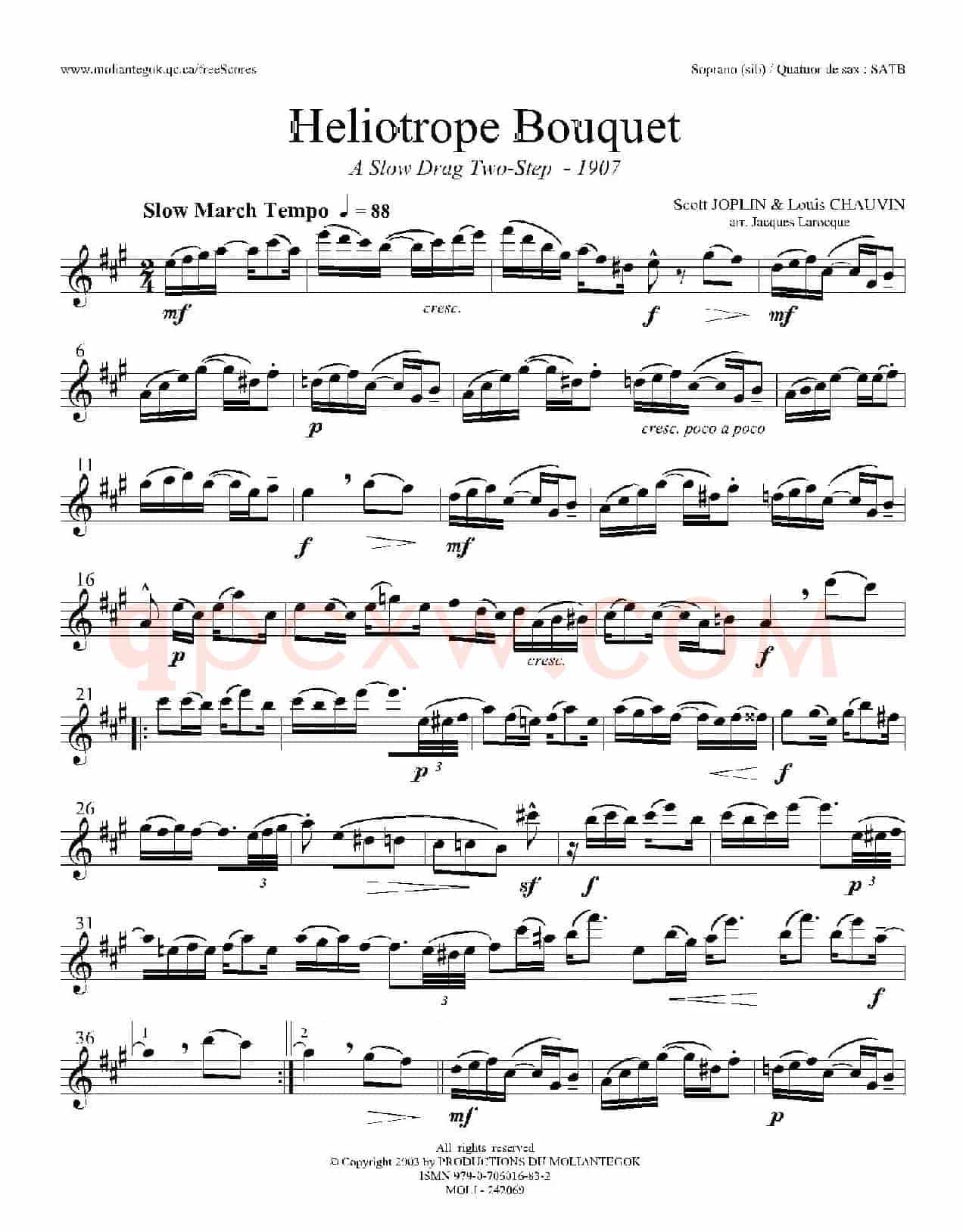 Heliotrope Bouquet（四重奏上低音萨克斯分谱）
