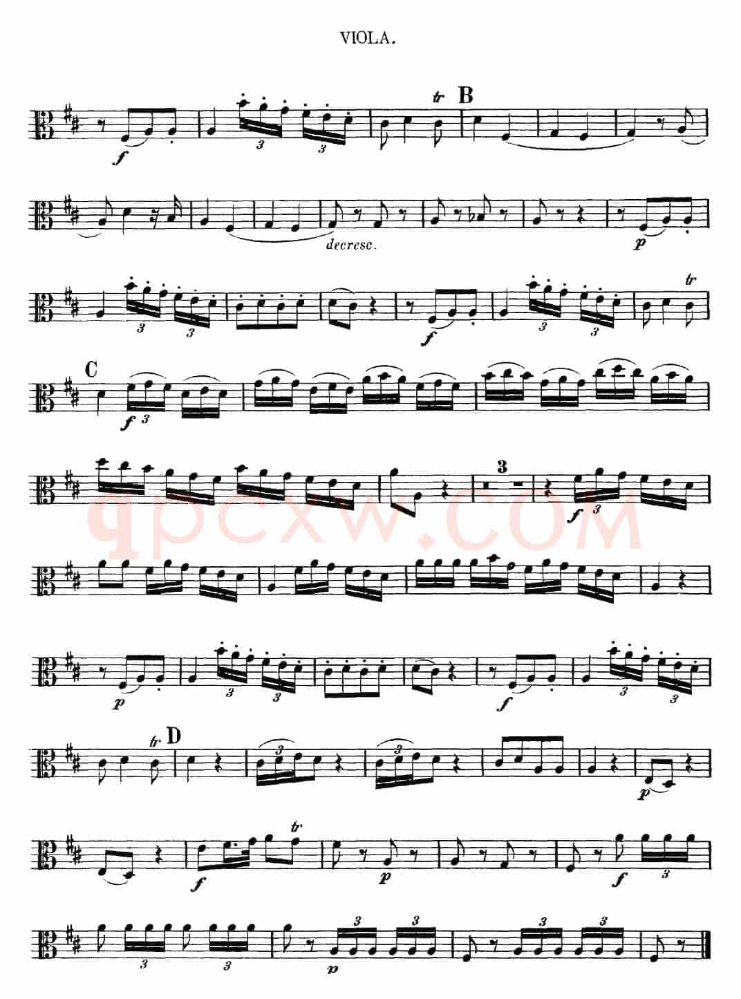 Mozart《Quartet No.13 in D Minor,K.173》（Viola分谱）
