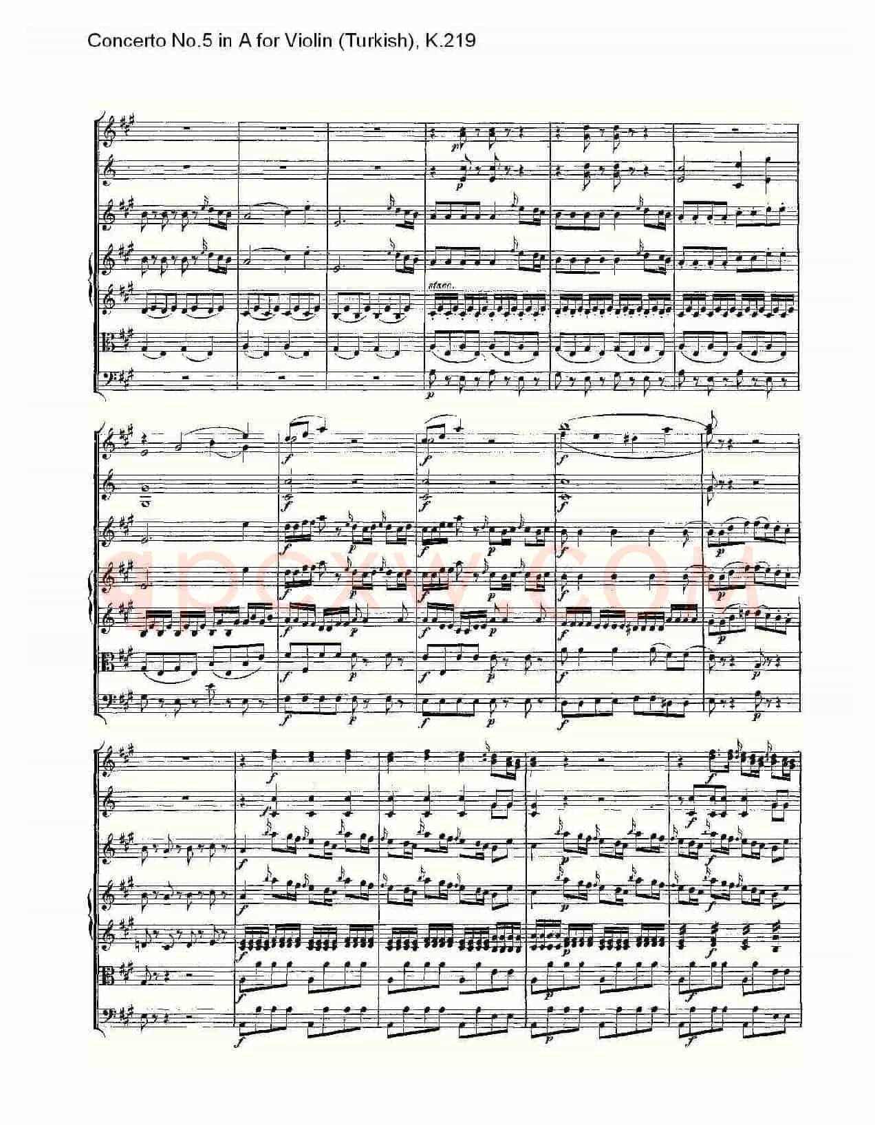 A调小提琴第五协奏曲,(土耳其) K.21)
