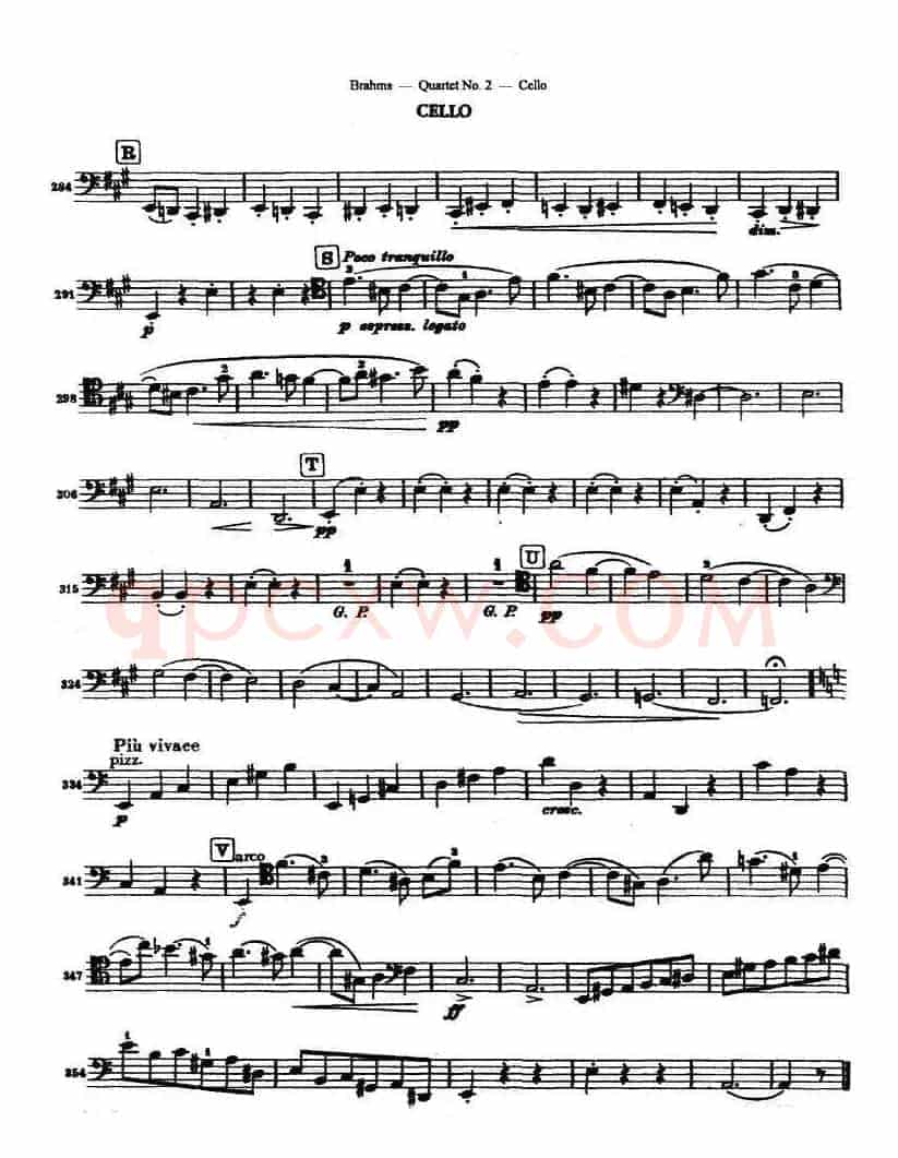 勃拉姆斯《Quartet No.2》Op.51（大提琴谱）