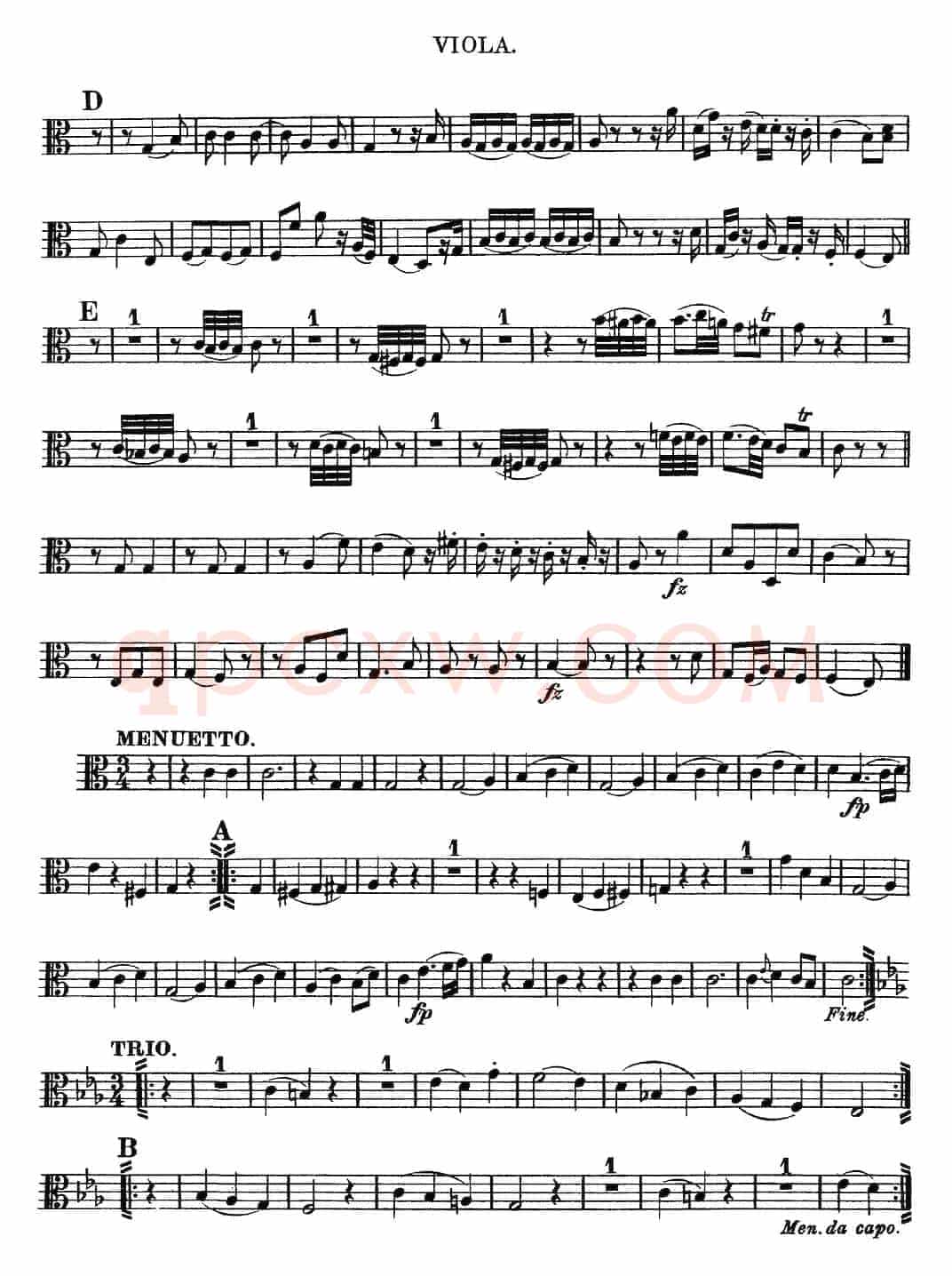Mozart《Quartet No.10 in C Major,K.170》（Viola分谱）