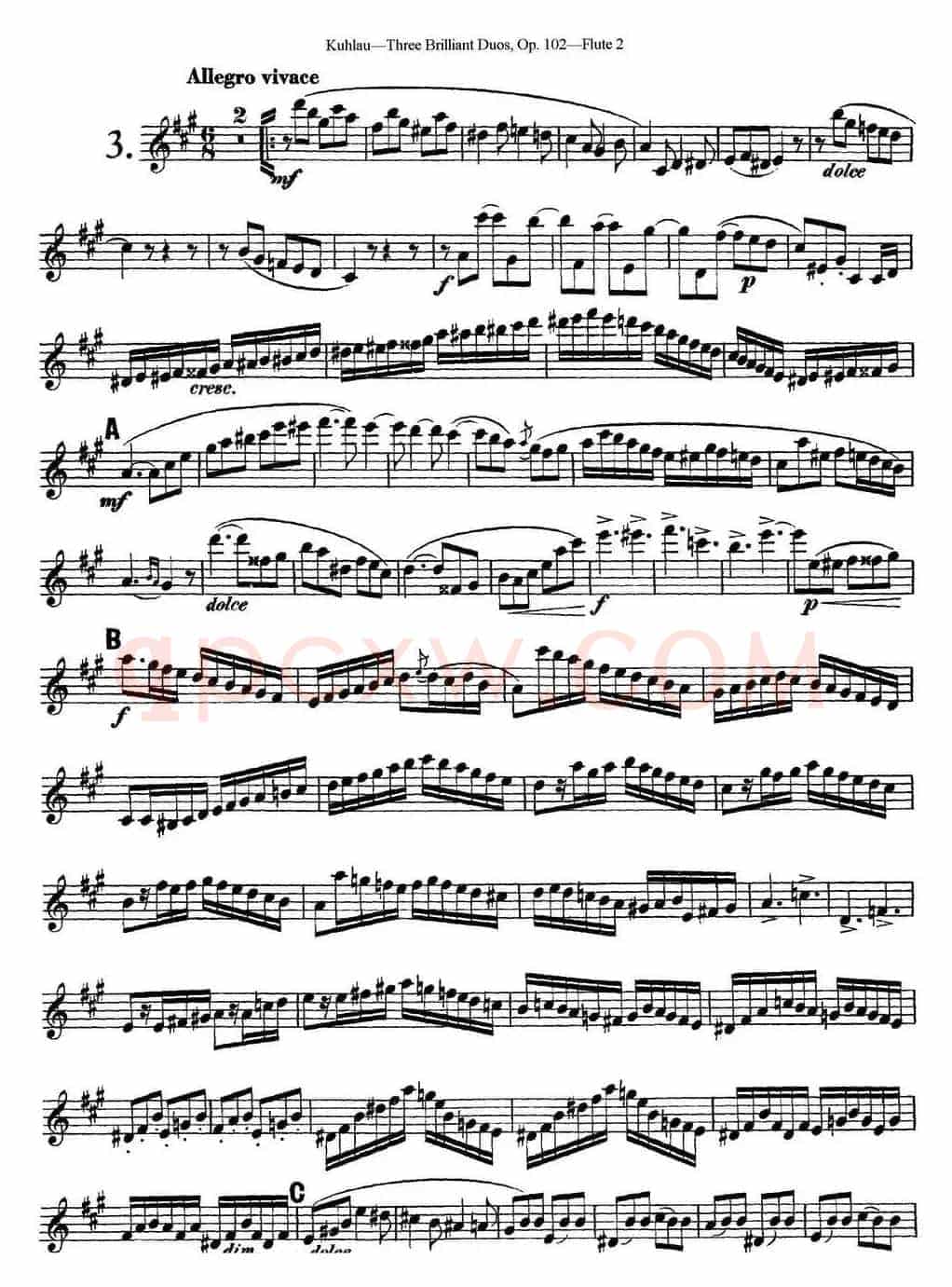 库劳长笛二重奏练习三段OP.102——Flute 2（NO.3）