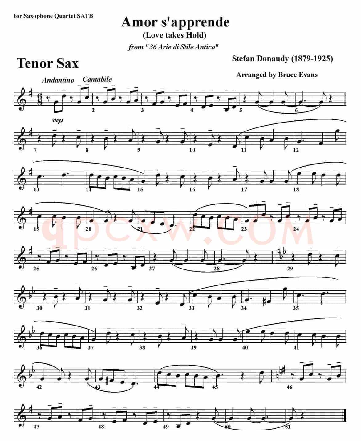 Amor s'apprende(Love takes Hold)（四重奏·次中音萨克斯分谱）