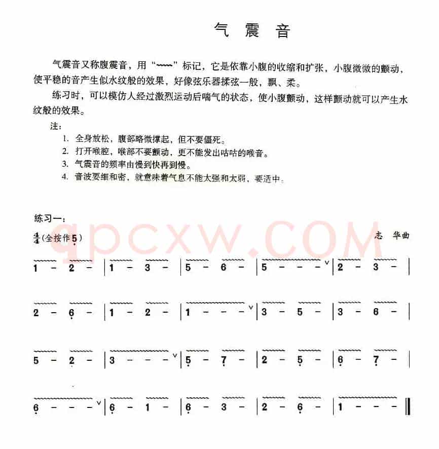 葫芦丝技巧练习之六：气震音练习