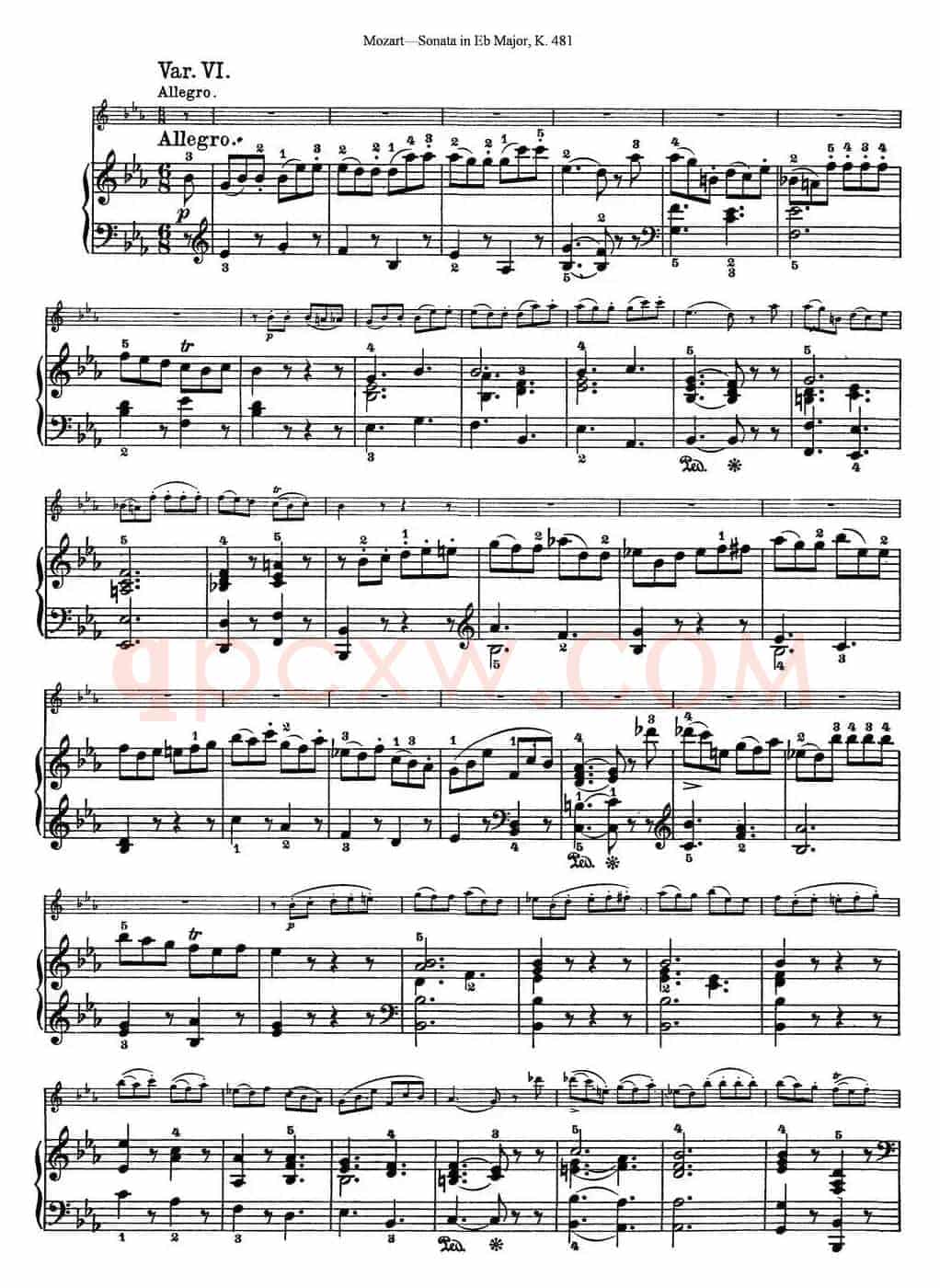 Violin Sonata in Eb Major K.481（小提琴+钢琴伴奏）
