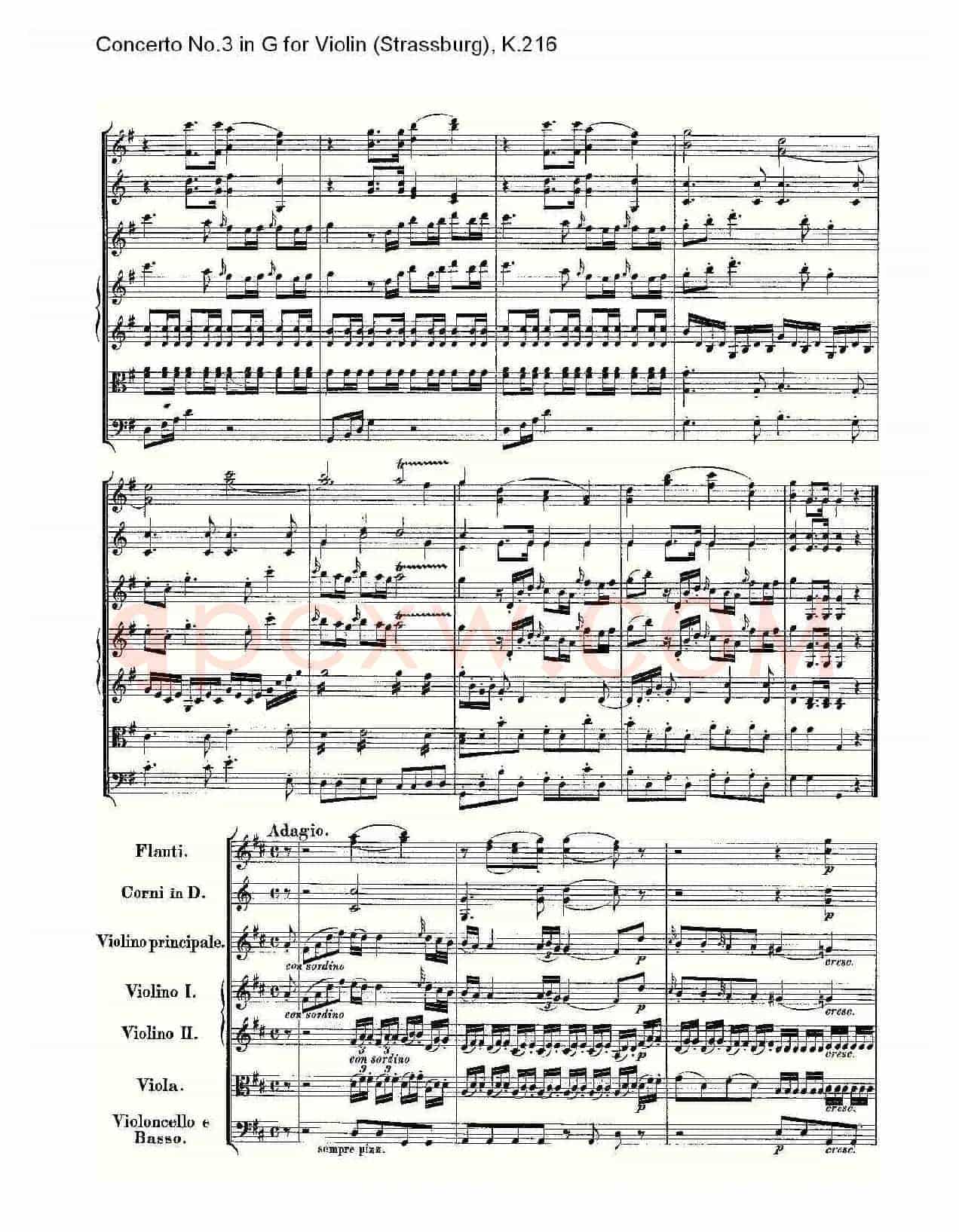 Concerto No.3 in G for Violin K.216(G调小提琴第三协奏曲, K)