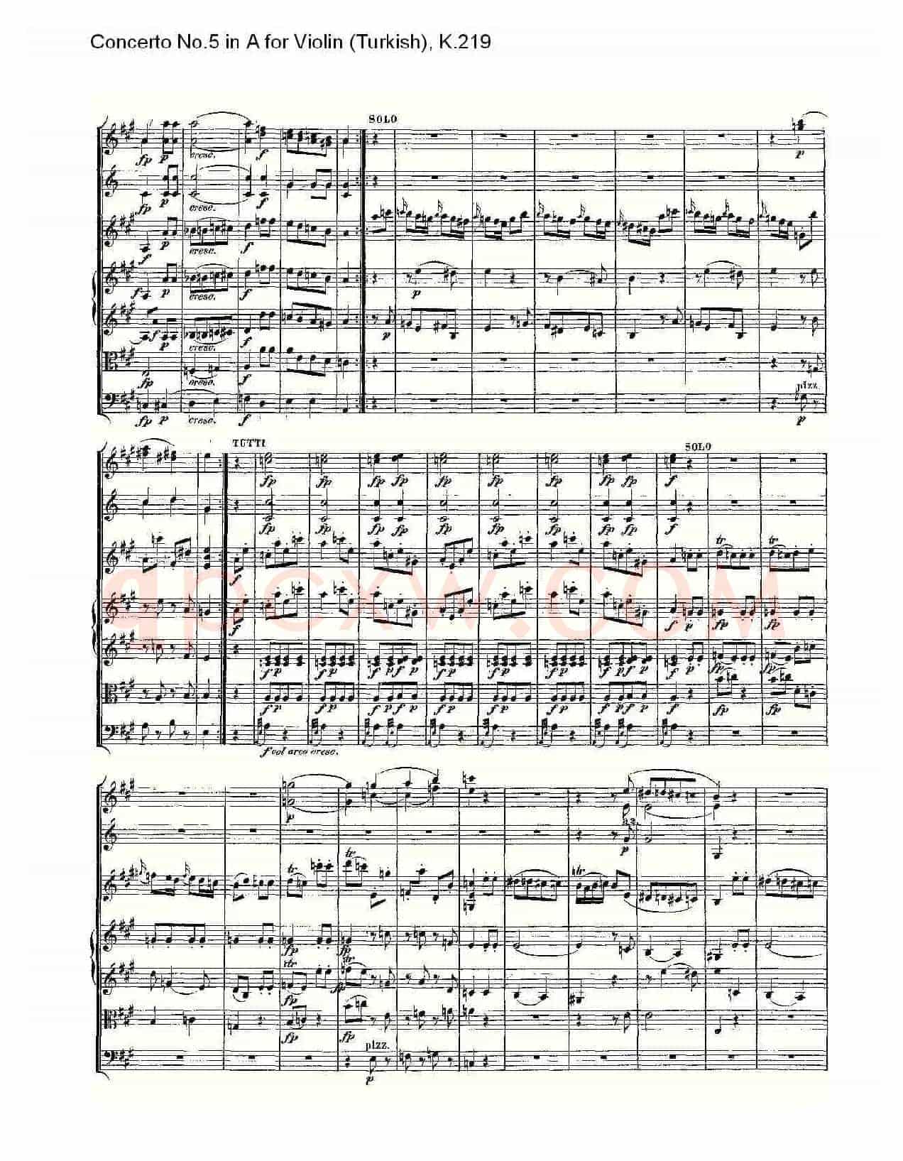 A调小提琴第五协奏曲,(土耳其) K.21)