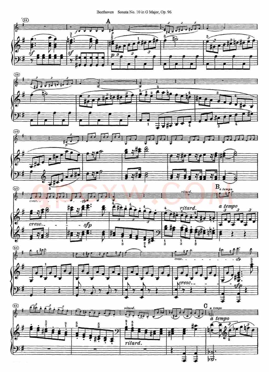 Violin Sonata No.10 in G Major Op.96（小提琴+钢琴伴奏）