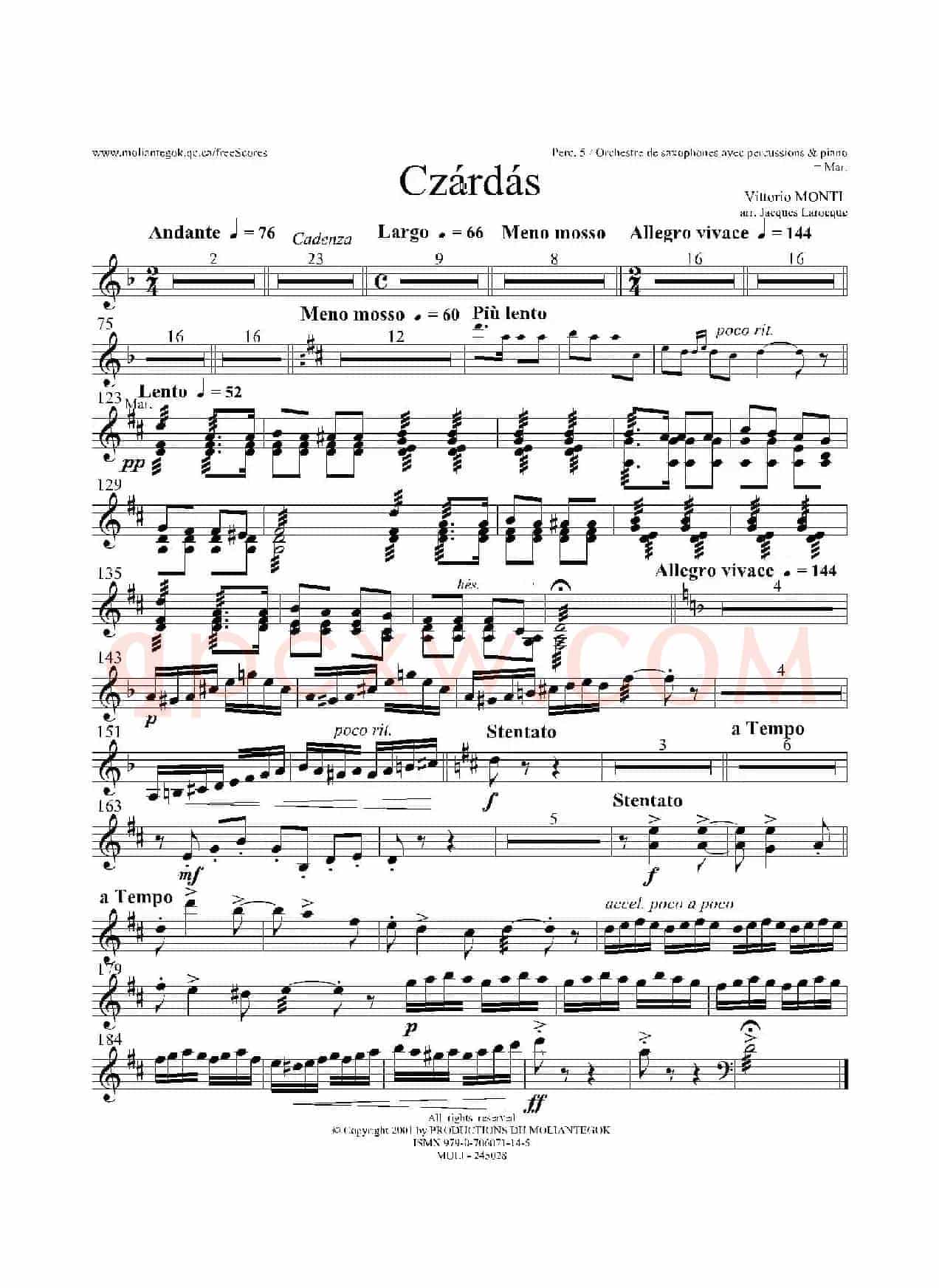 Czardas 查尔达斯（15重奏）（5副打击乐）