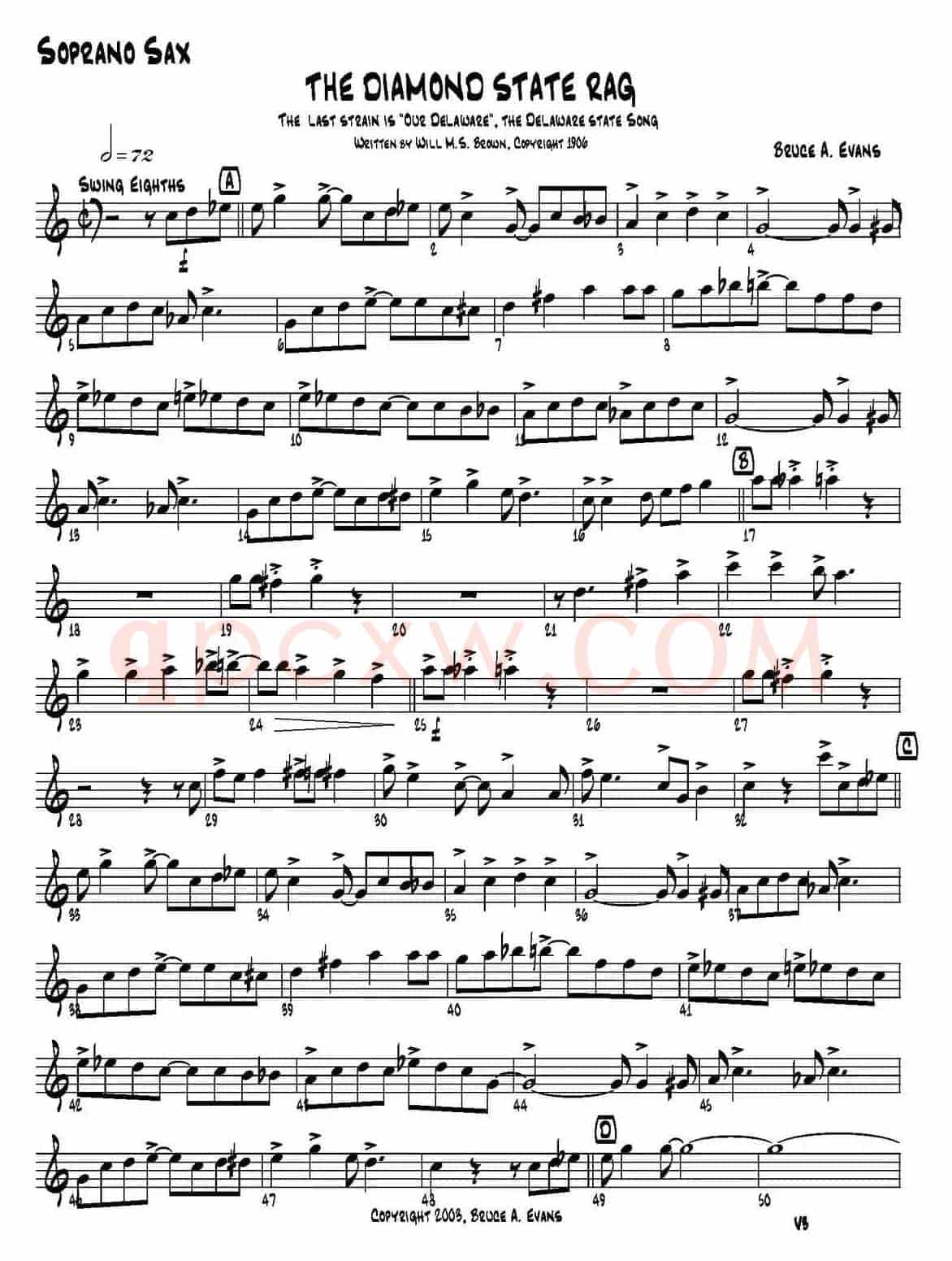 THE DIAMOND STATE RAG（四重奏·高音萨克斯分谱）